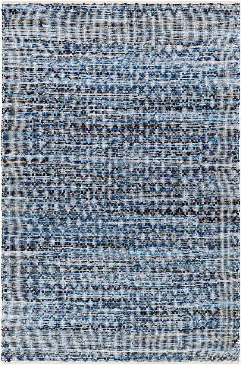 Denim Blue Hand Woven 100% Recycled Fabric Modern Rectangle Handmade rug, Indoor use only, no fringe, non-washable. runner also available