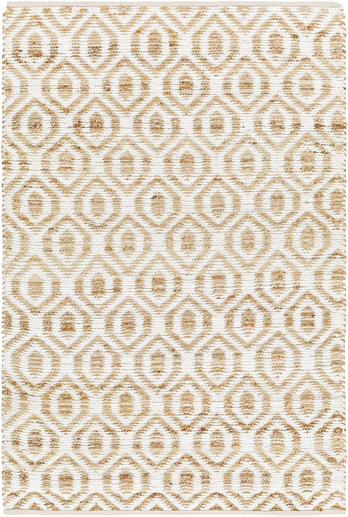 White Hand Woven 60% Recycled Fabric, 40% Jute Modern Rectangle Handmade rug, Indoor use only, no fringe, non-washable. runner also available