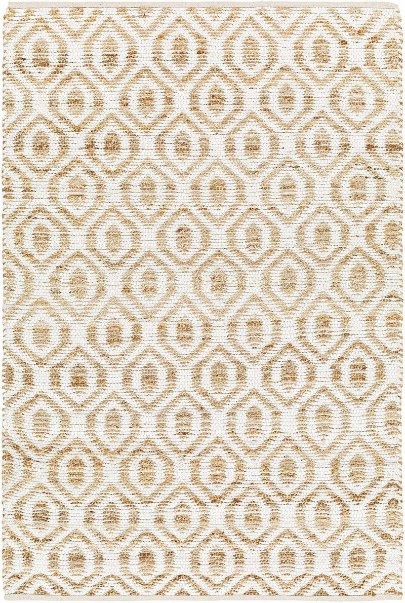 White Hand Woven 60% Recycled Fabric, 40% Jute Modern Rectangle Handmade rug, Indoor use only, no fringe, non-washable. runner also available