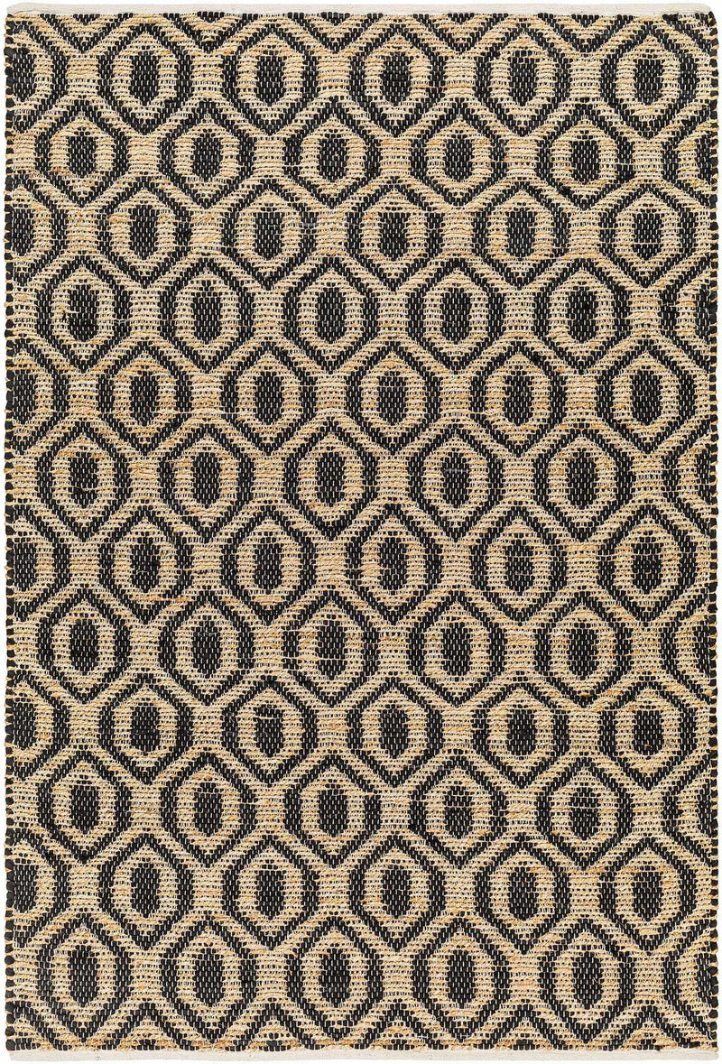 Black Hand Woven 60% Recycled Fabric, 40% Jute Modern Rectangle Handmade rug, Indoor use only, no fringe, non-washable. runner also available