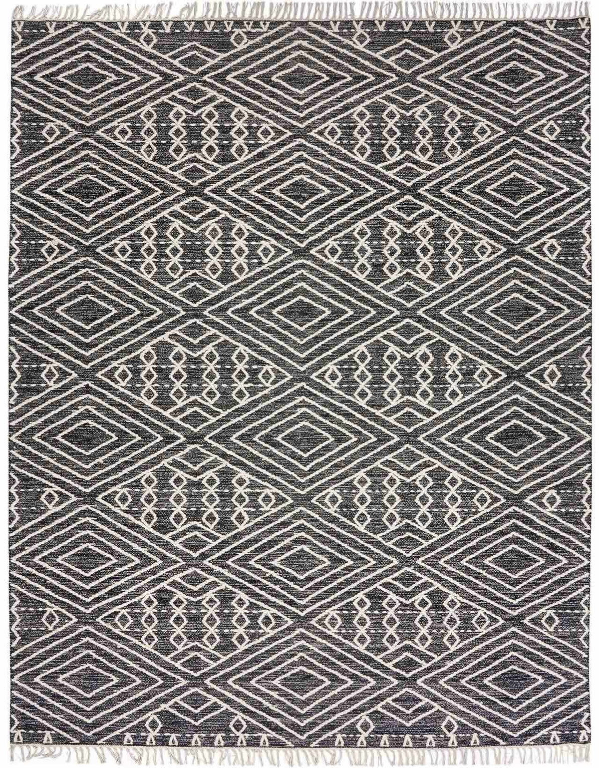 Black Hand Woven 70% Cotton, 30% Wool Global Rectangle Handmade rug, Indoor use only, has fringe, non-washable. runner also available