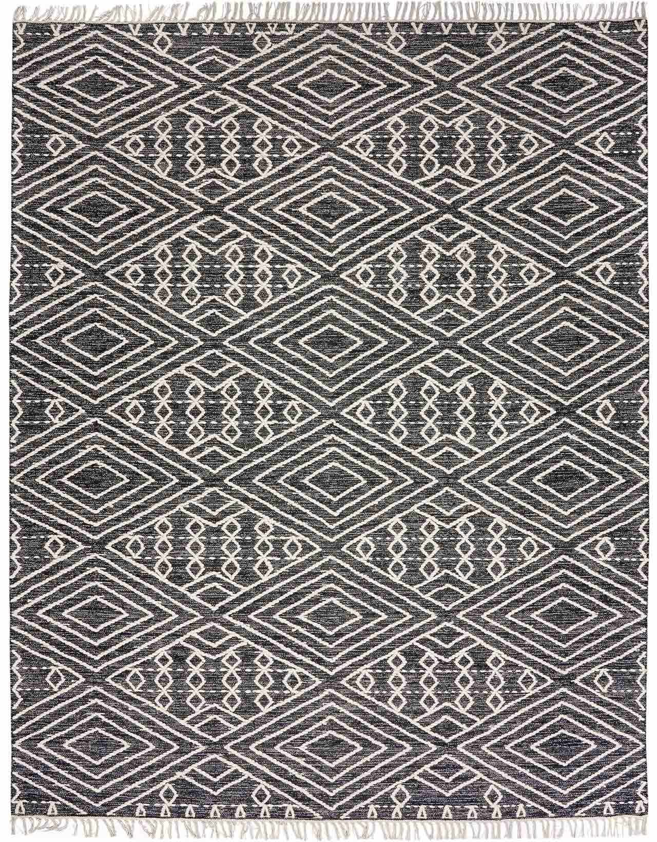 Black Hand Woven 70% Cotton, 30% Wool Global Rectangle Handmade rug, Indoor use only, has fringe, non-washable. runner also available