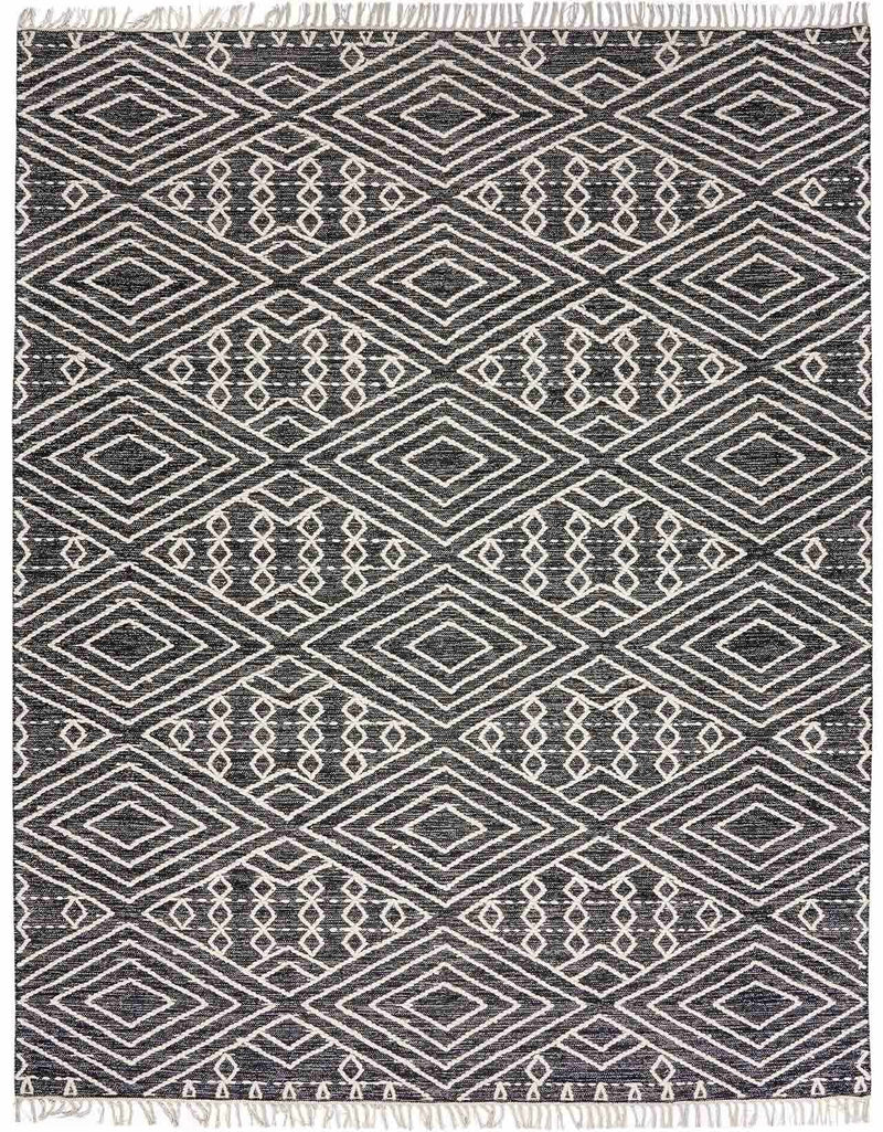Black Hand Woven 70% Cotton, 30% Wool Global Rectangle Handmade rug, Indoor use only, has fringe, non-washable. runner also available