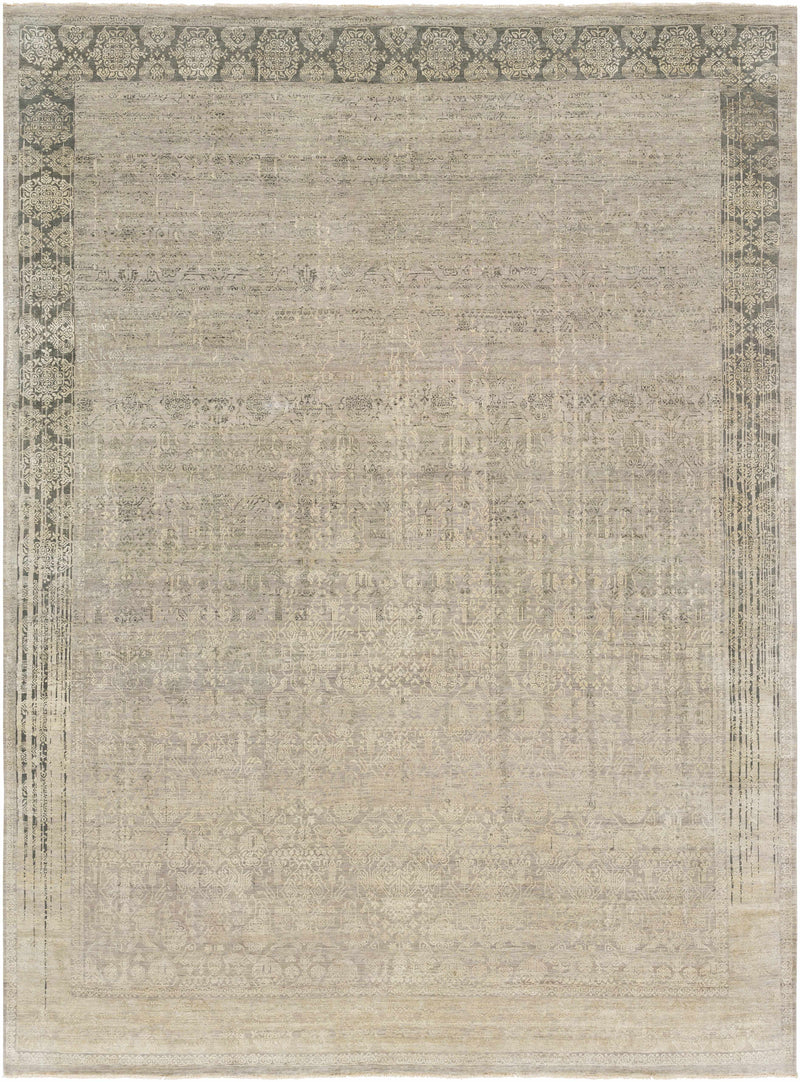 Taupe Hand Knotted 70% Wool, 30% Silk Modern Rectangle Handmade rug, Indoor use only, no fringe, non-washable.