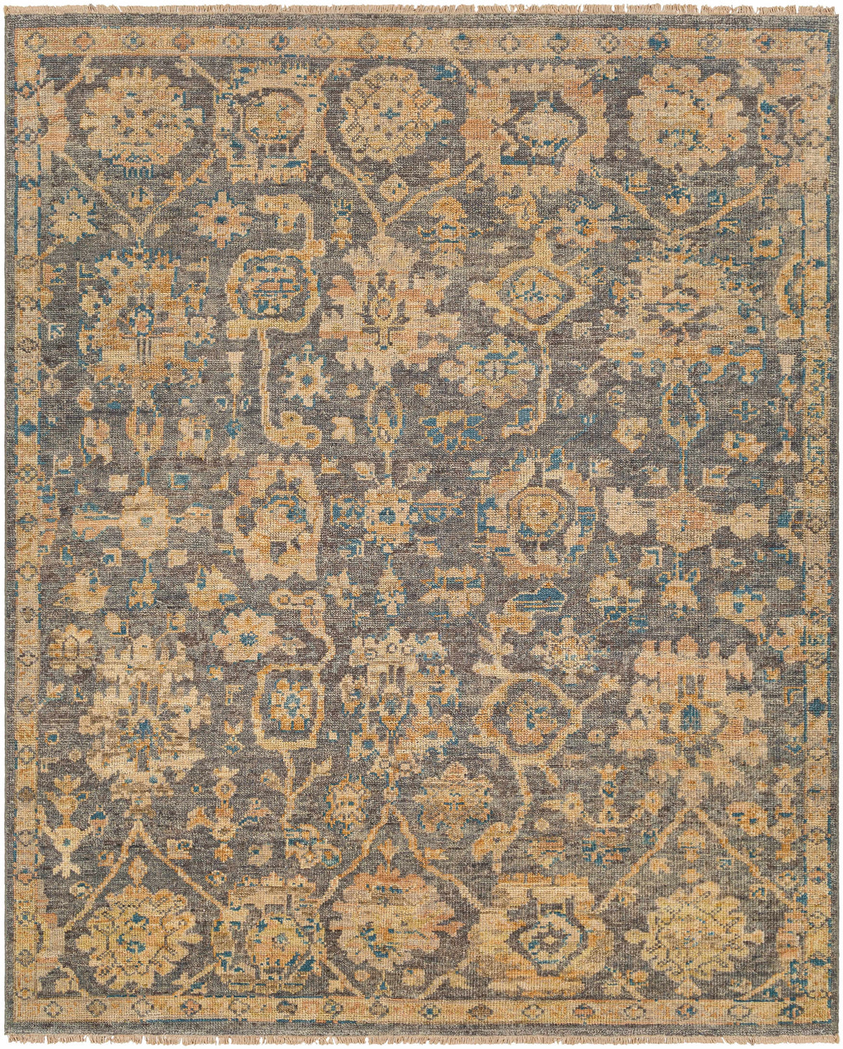 Charcoal Hand Knotted 100% Wool Traditional Rectangle Handmade rug, Indoor use only, no fringe, non-washable.