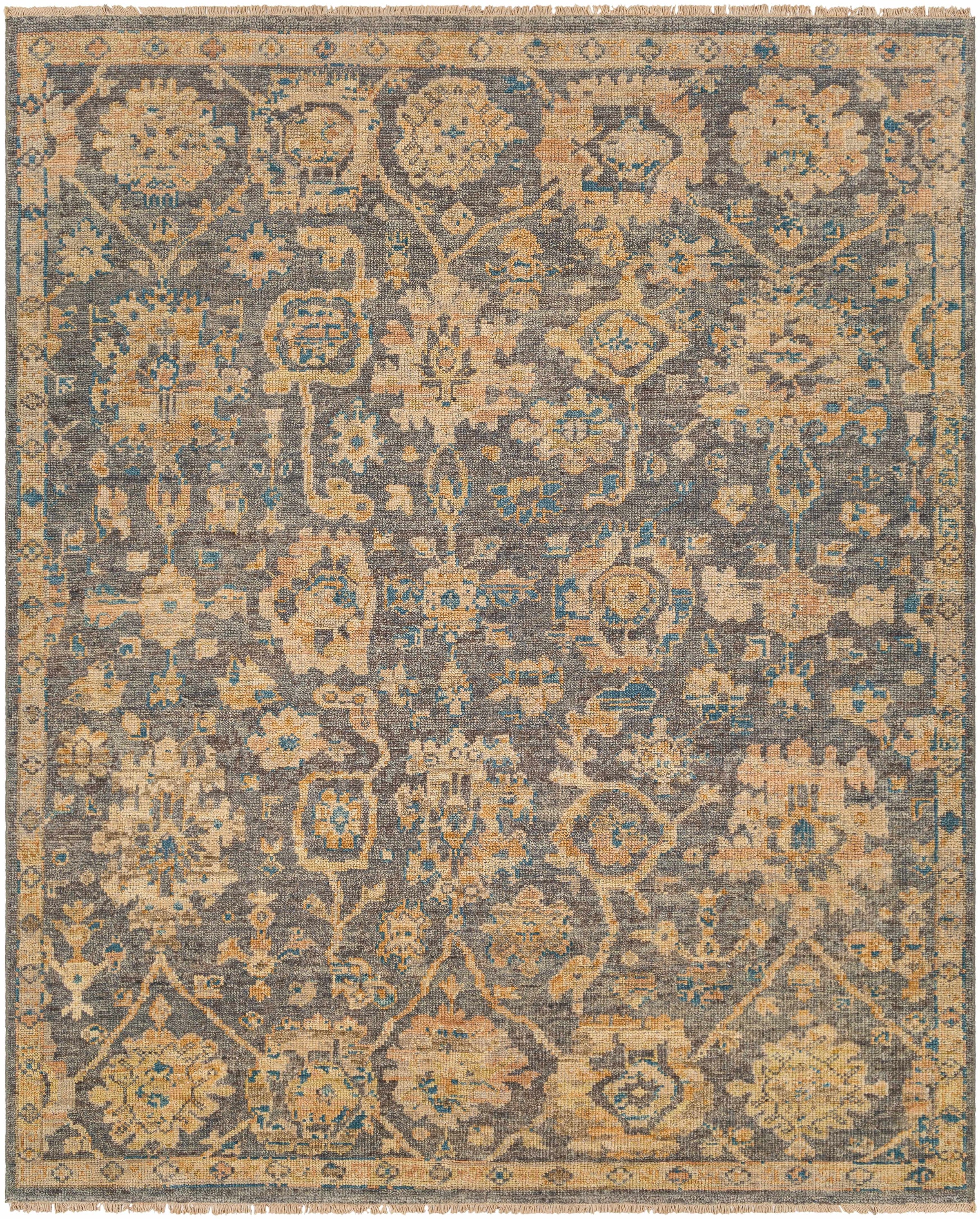 Charcoal Hand Knotted 100% Wool Traditional Rectangle Handmade rug, Indoor use only, no fringe, non-washable.