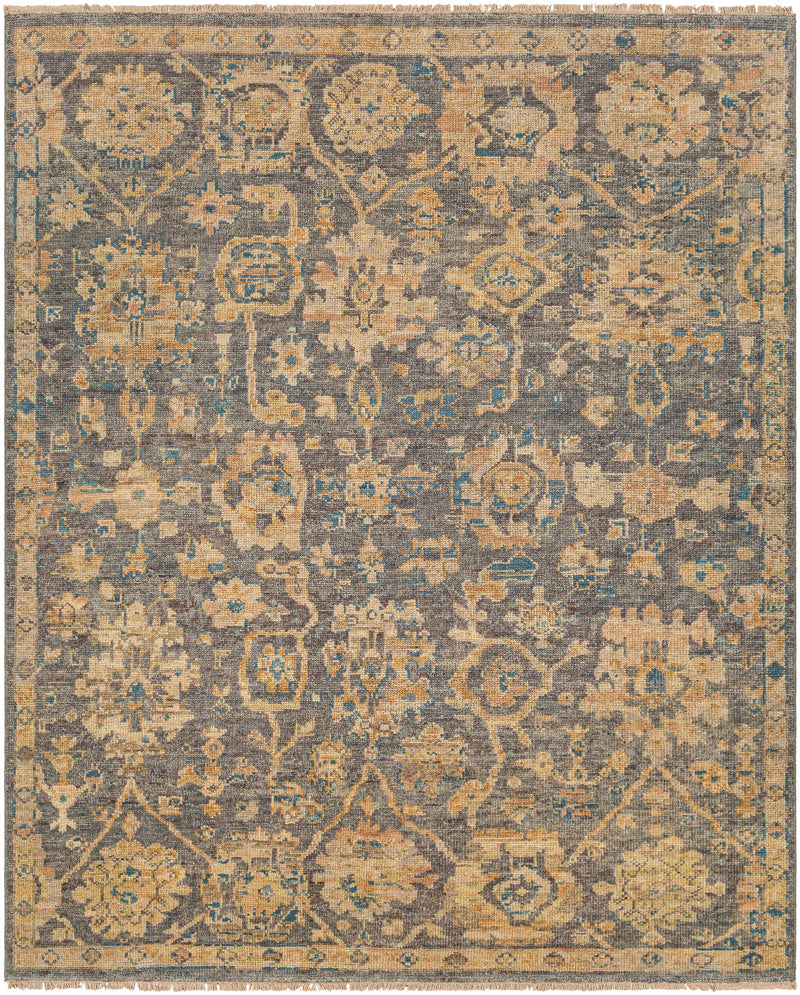 Charcoal Hand Knotted 100% Wool Traditional Rectangle Handmade rug, Indoor use only, no fringe, non-washable.
