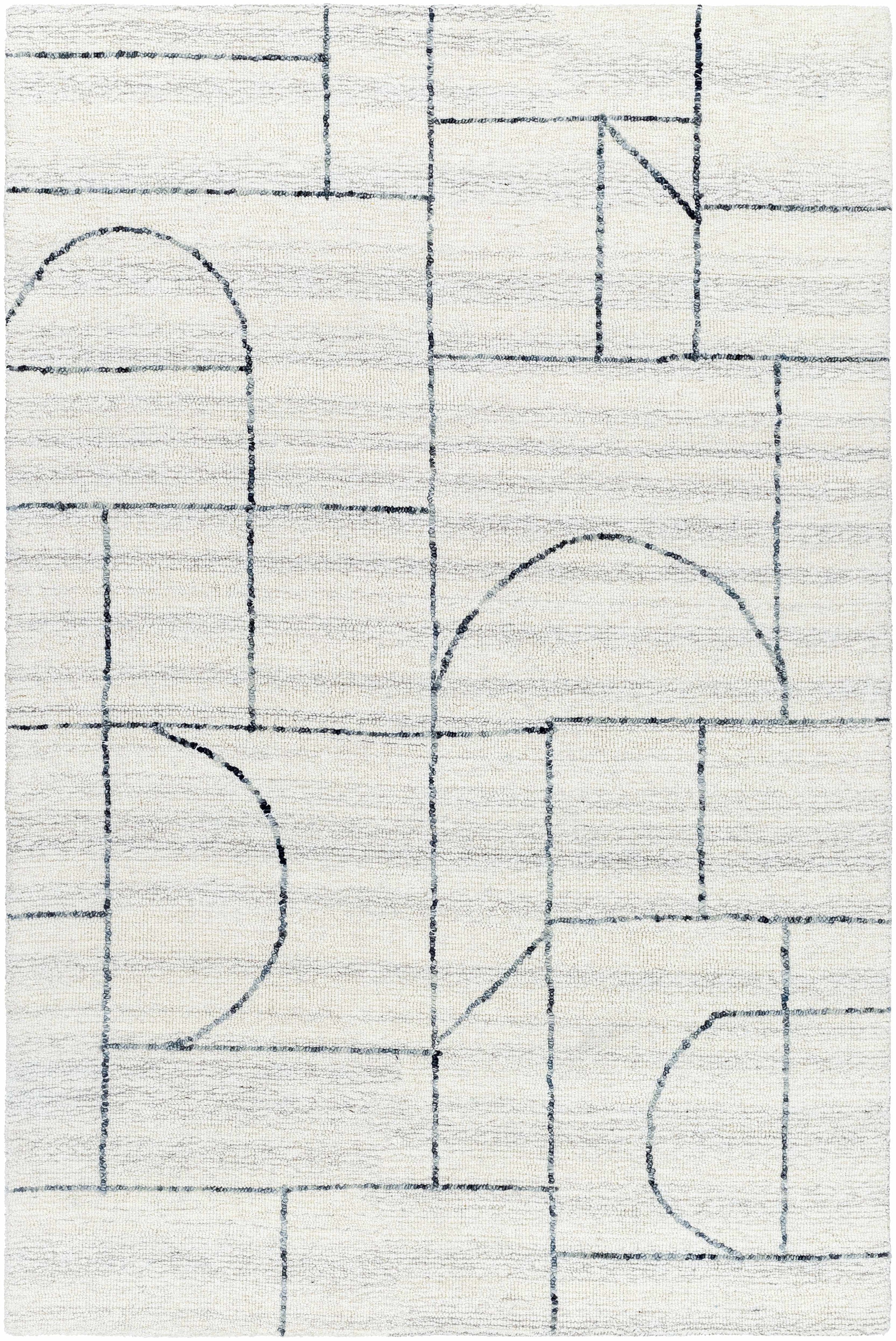 Ivory Hand Tufted 100% Wool Modern Rectangle Handmade rug, Indoor use only, no fringe, non-washable.