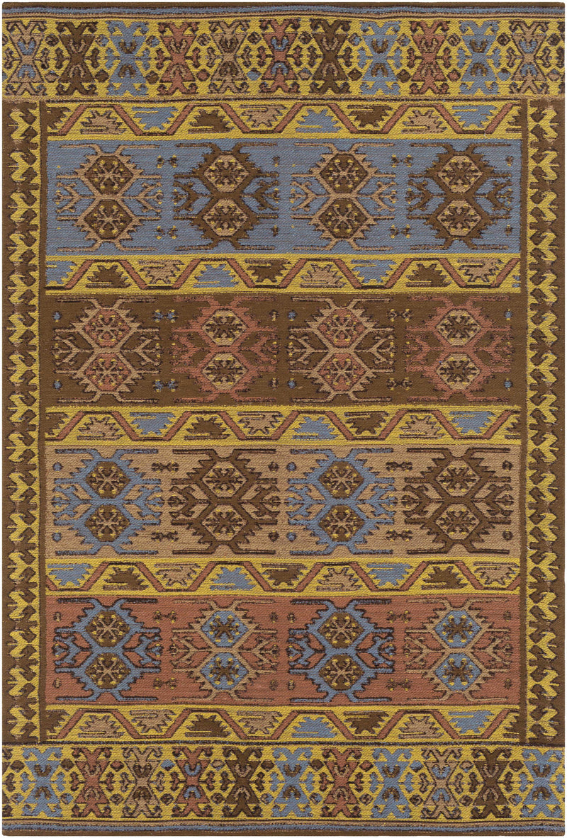 Yellow Hand Woven 100% Recycled PET Yarn Rustic Rectangle Handmade rug, Indoor use only, no fringe, non-washable. runner also available