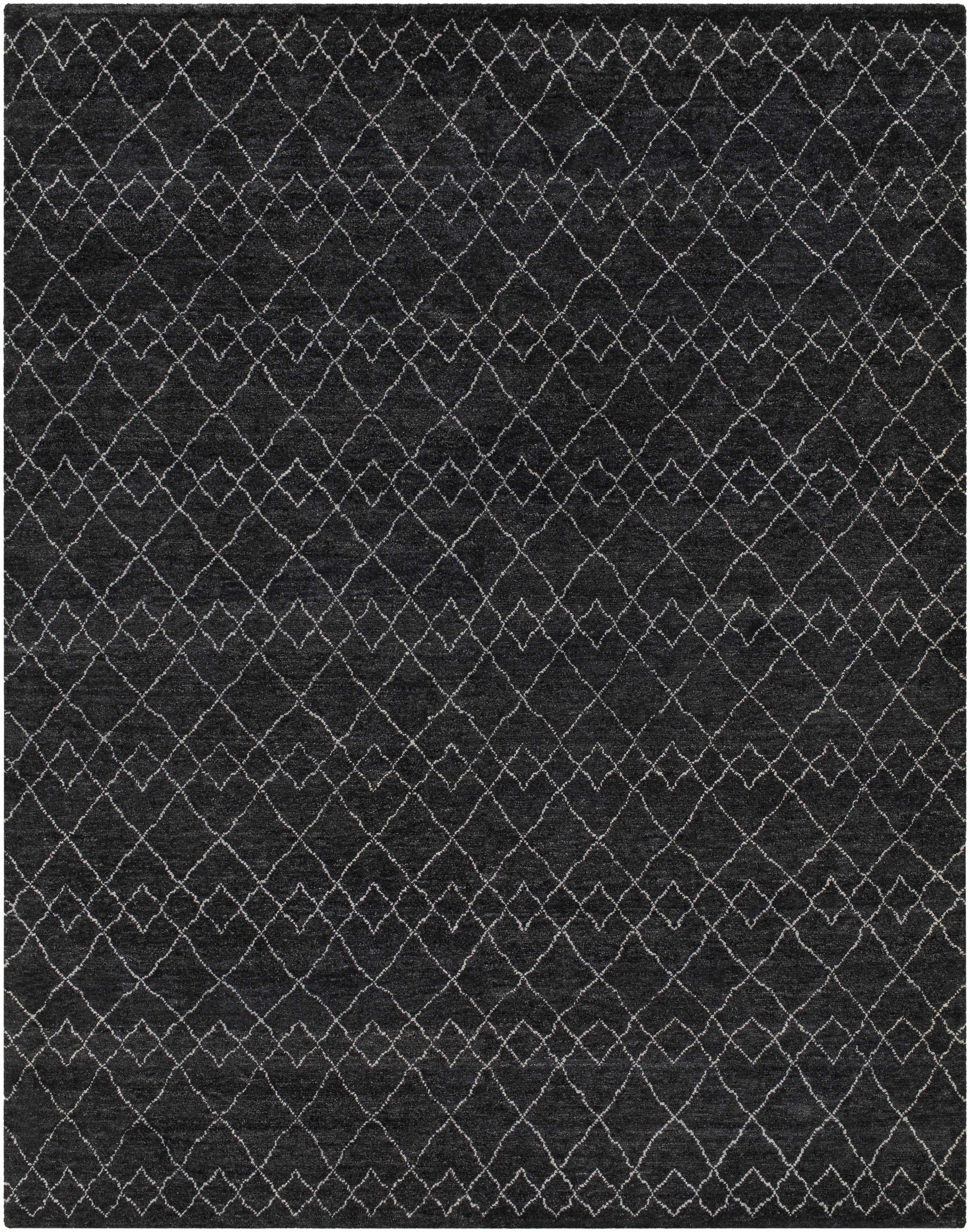 Black Hand Knotted 70% Wool, 30% Viscose Global Rectangle Handmade rug, Indoor use only, no fringe, non-washable. runner also available