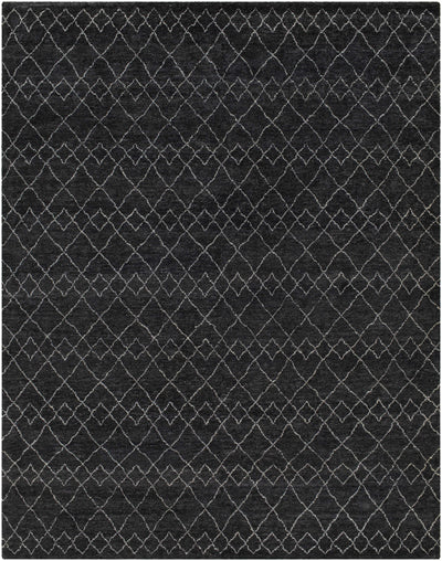 Black Hand Knotted 70% Wool, 30% Viscose Global Rectangle Handmade rug, Indoor use only, no fringe, non-washable. runner also available
