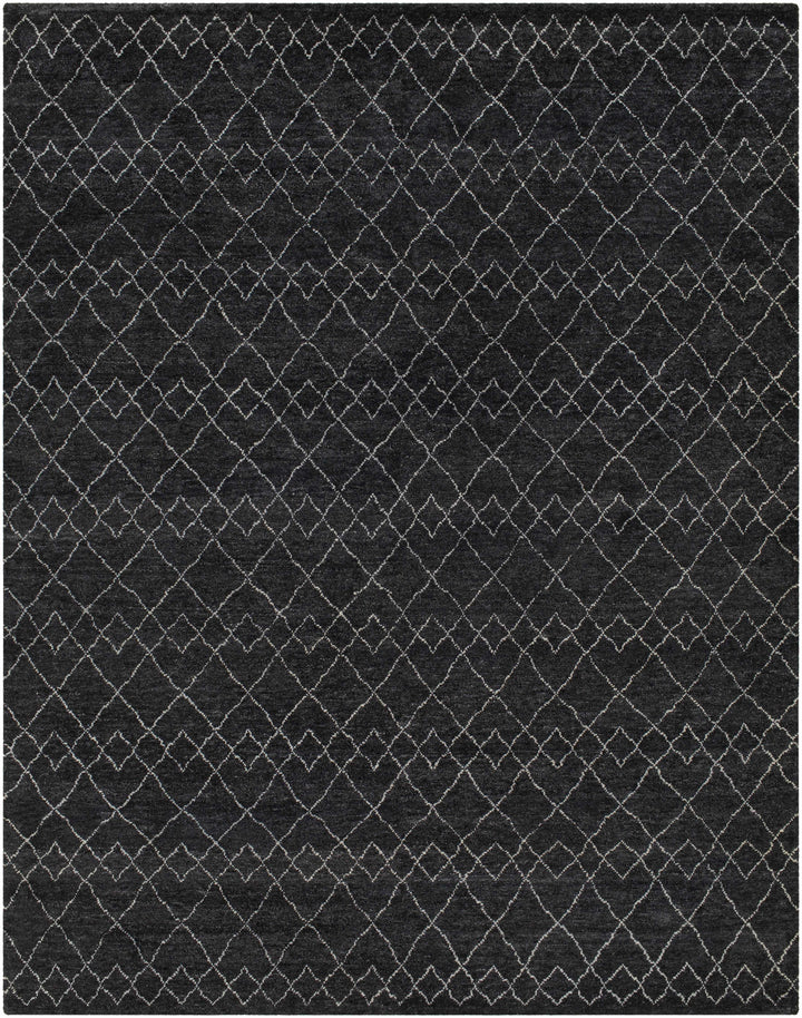 Black Hand Knotted 70% Wool, 30% Viscose Global Rectangle Handmade rug, Indoor use only, no fringe, non-washable. runner also available