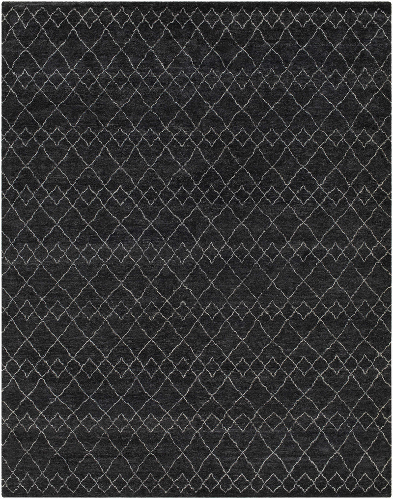 Black Hand Knotted 70% Wool, 30% Viscose Global Rectangle Handmade rug, Indoor use only, no fringe, non-washable. runner also available