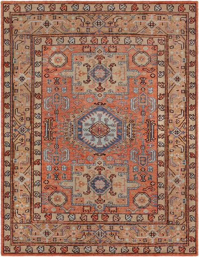 Coral Hand Knotted 80% Wool, 20% Cotton Traditional Rectangle Handmade rug, Indoor use only, no fringe, non-washable. runner also available