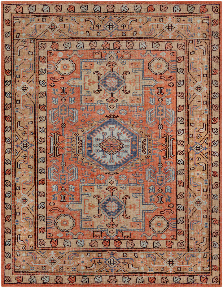 Coral Hand Knotted 80% Wool, 20% Cotton Traditional Rectangle Handmade rug, Indoor use only, no fringe, non-washable. runner also available