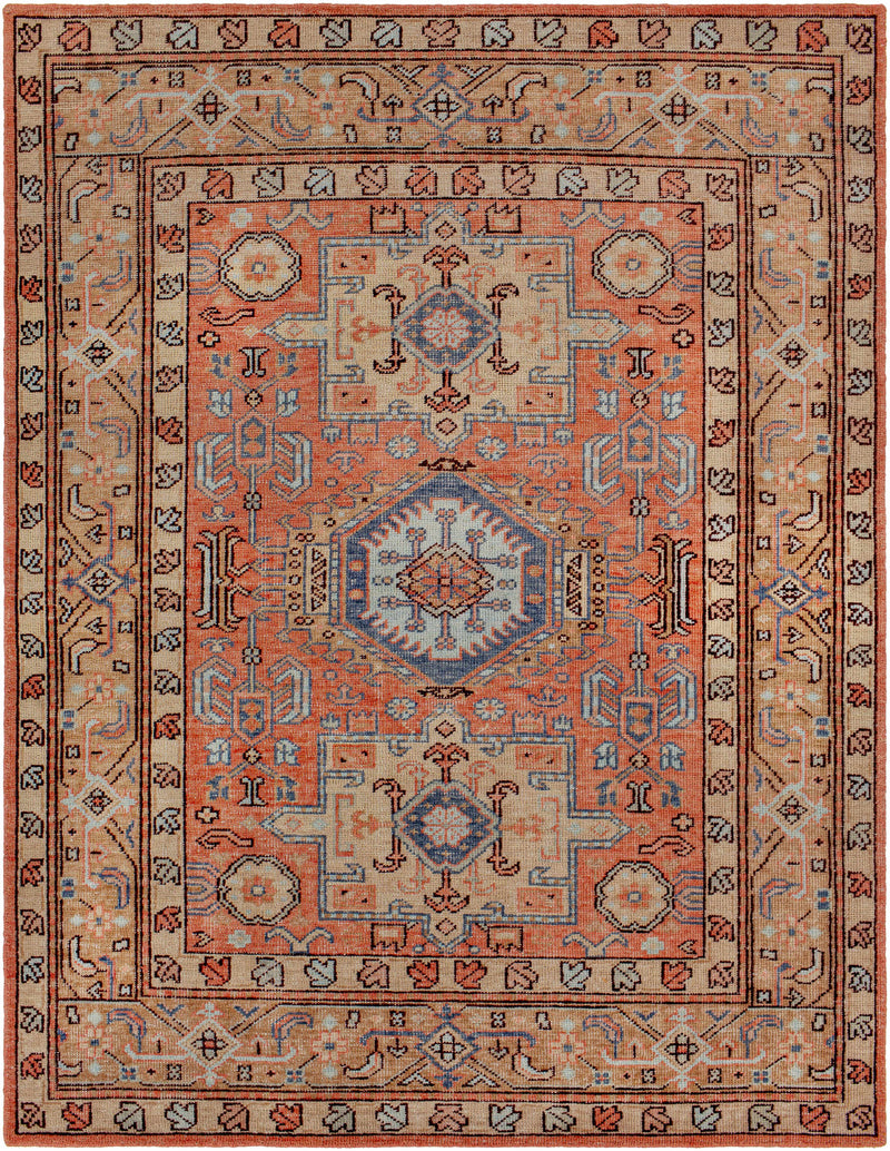 Coral Hand Knotted 80% Wool, 20% Cotton Traditional Rectangle Handmade rug, Indoor use only, no fringe, non-washable. runner also available