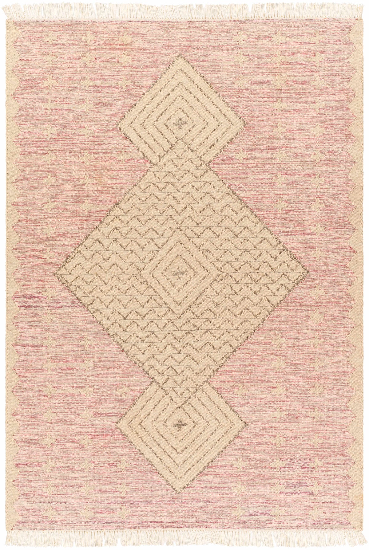 Dusty Pink Hand Woven 100% Recycled PET Yarn Global Rectangle Handmade rug, Indoor use only, has fringe, non-washable. runner also available