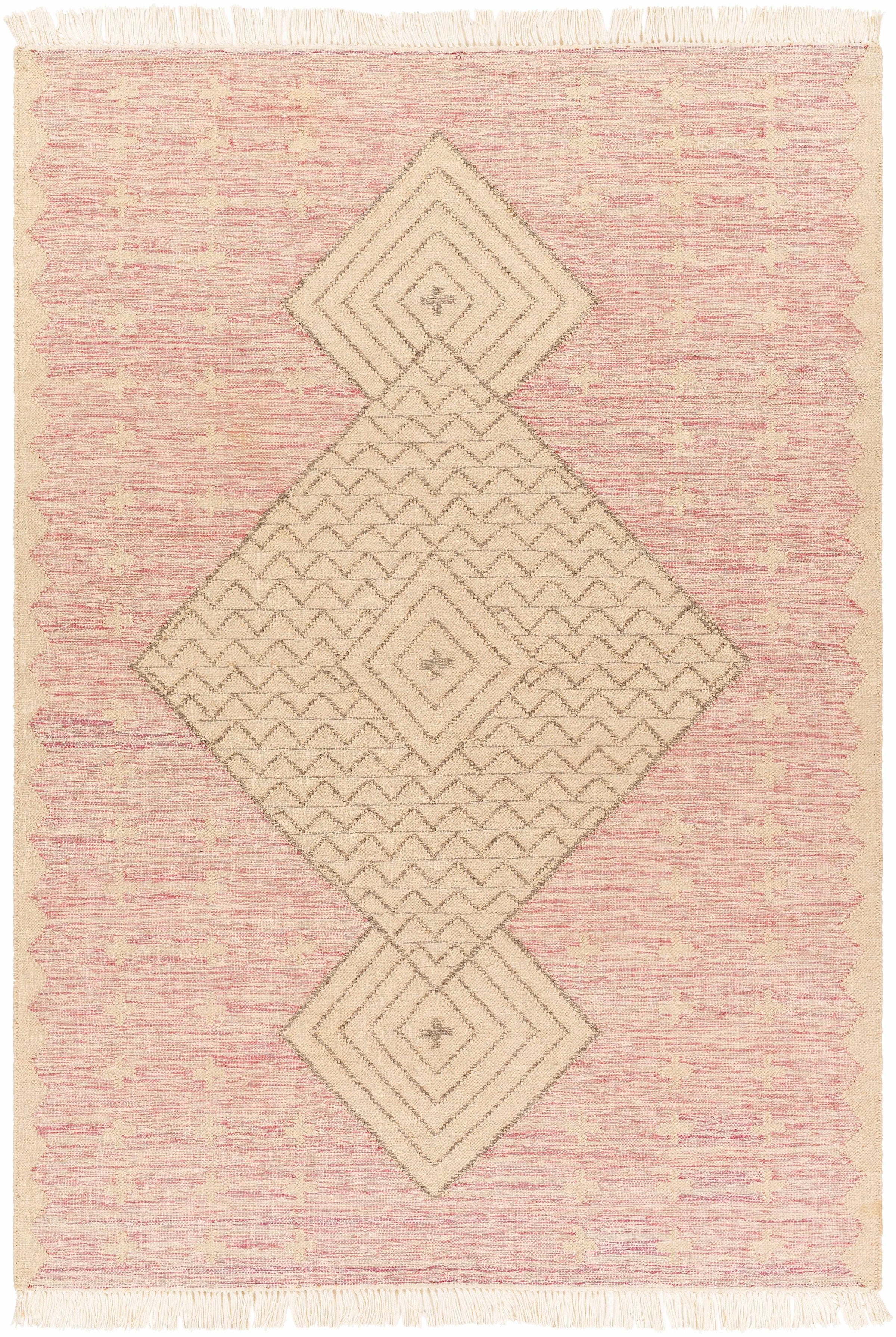 Dusty Pink Hand Woven 100% Recycled PET Yarn Global Rectangle Handmade rug, Indoor use only, has fringe, non-washable. runner also available