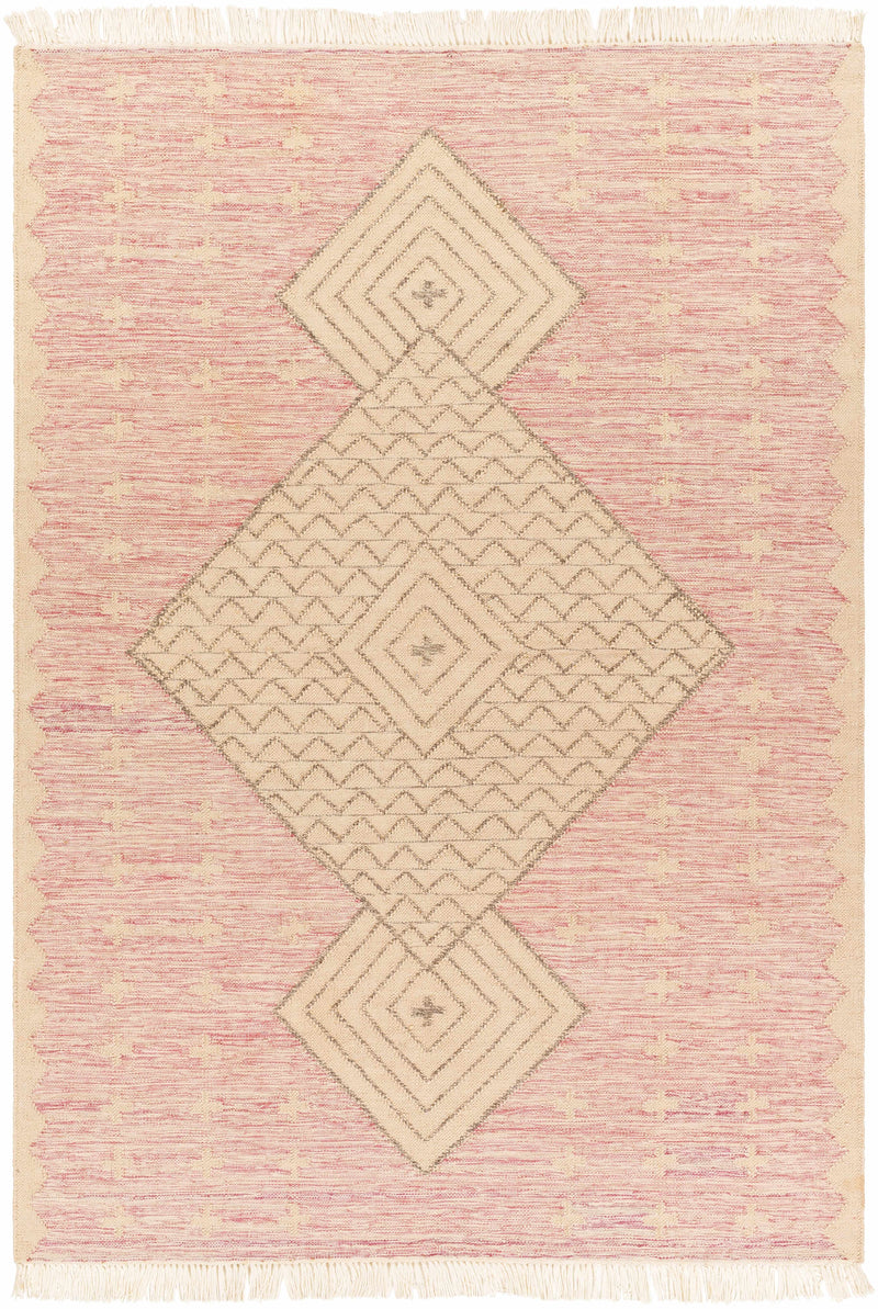 Dusty Pink Hand Woven 100% Recycled PET Yarn Global Rectangle Handmade rug, Indoor use only, has fringe, non-washable. runner also available