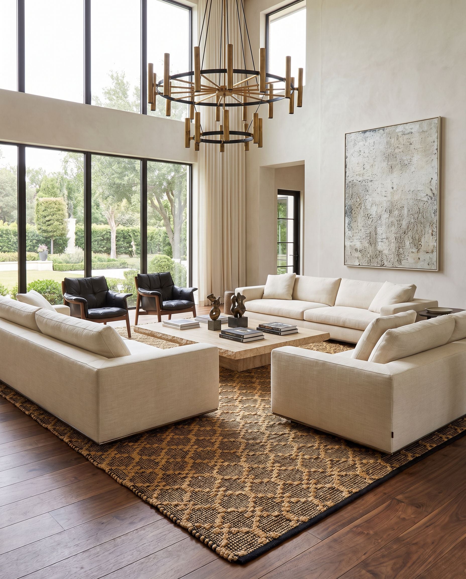 Selanik SNK-2301 Hand Woven Rug as the centerpiece of a bright luxury living room — a hand woven cottage area rug in beige and black tones