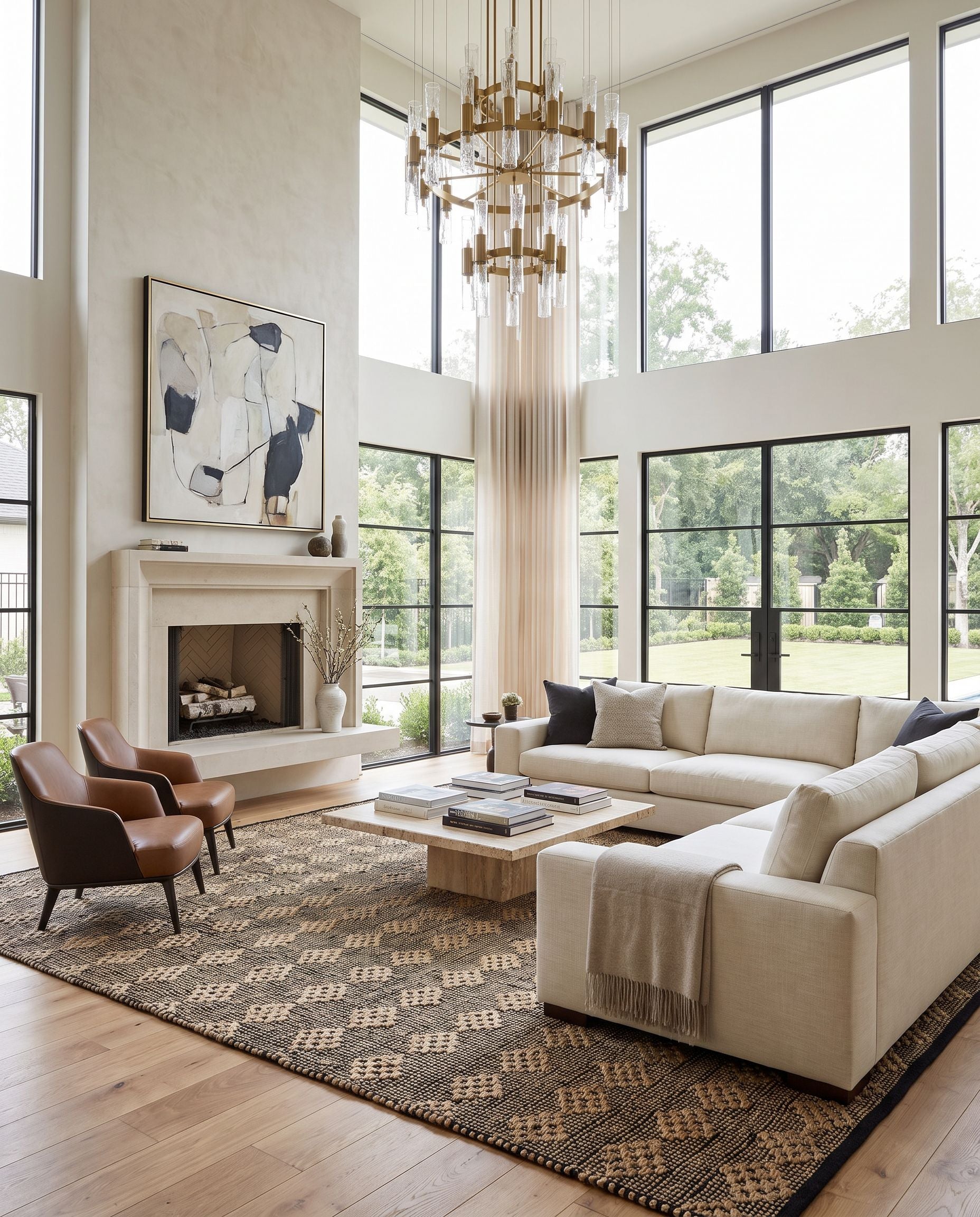 Selanik SNK-2303 Hand Woven Rug as the centerpiece of a bright luxury living room — a hand woven cottage area rug in beige and black tones