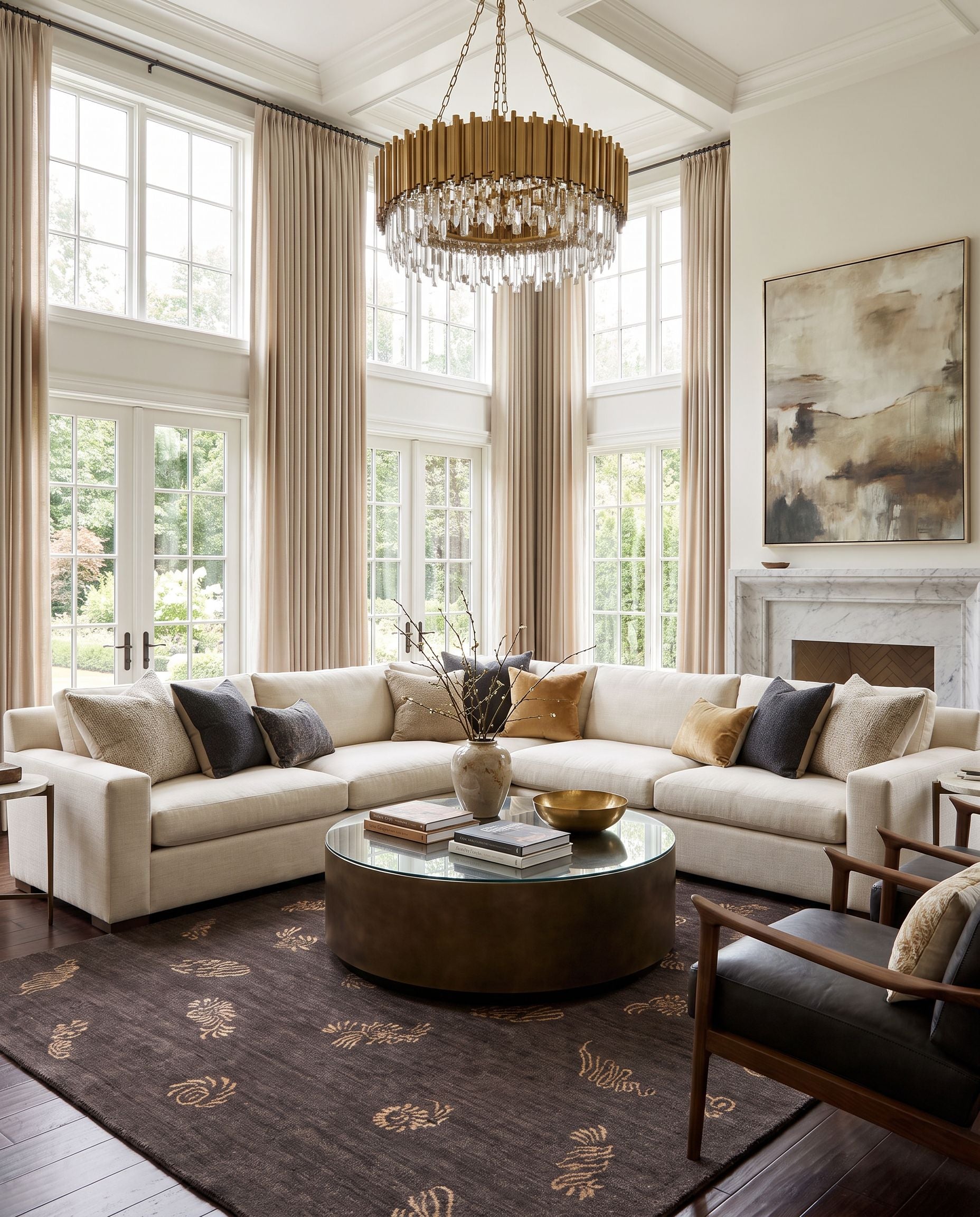 Sonora SON-1043 Hand Knotted Rug as the centerpiece of a bright luxury living room — a hand knotted modern area rug in multicolor tones