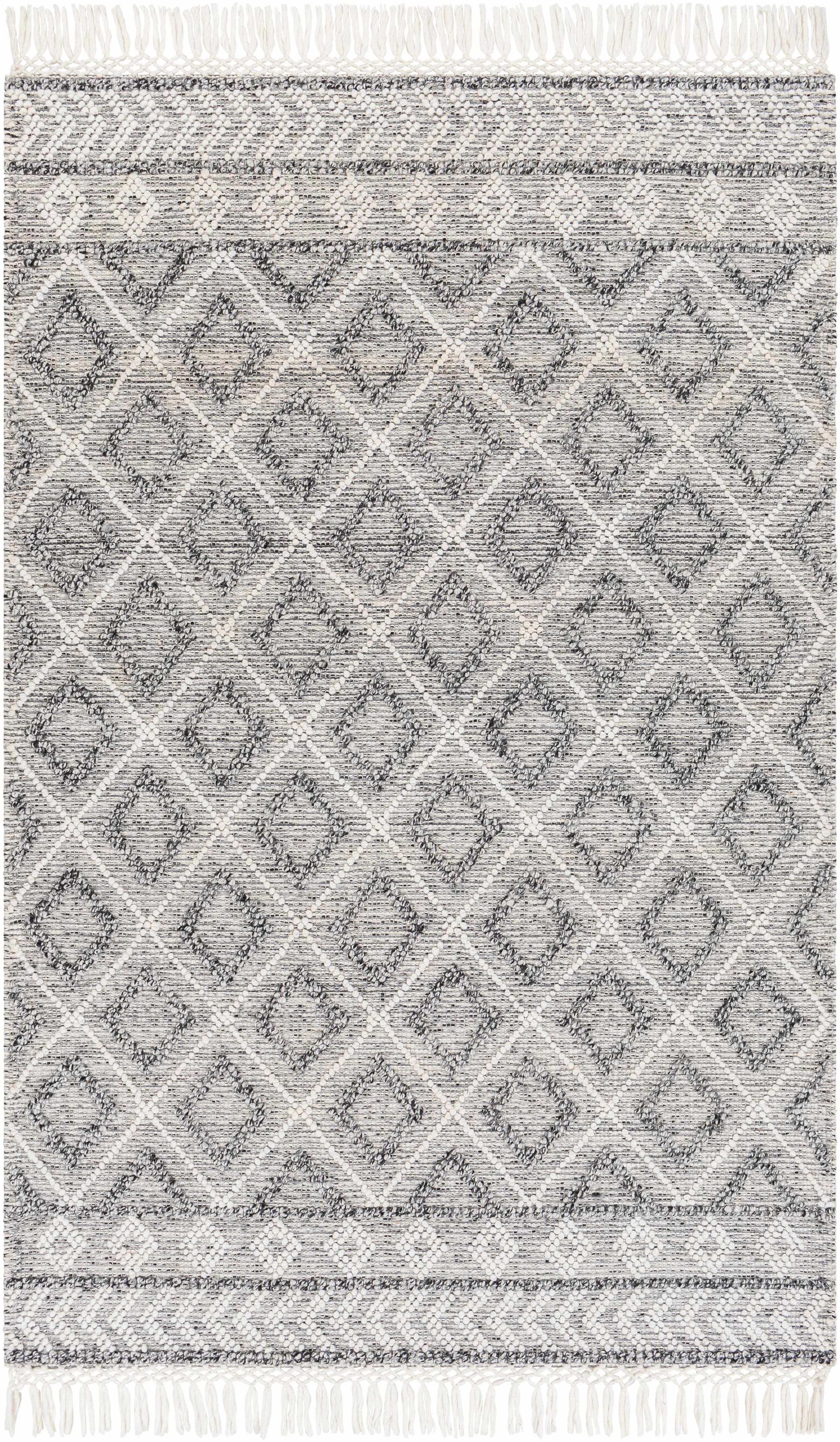 White Hand Woven 100% Recycled PET Yarn Global Rectangle Handmade rug, Indoor use only, has fringe, non-washable.
