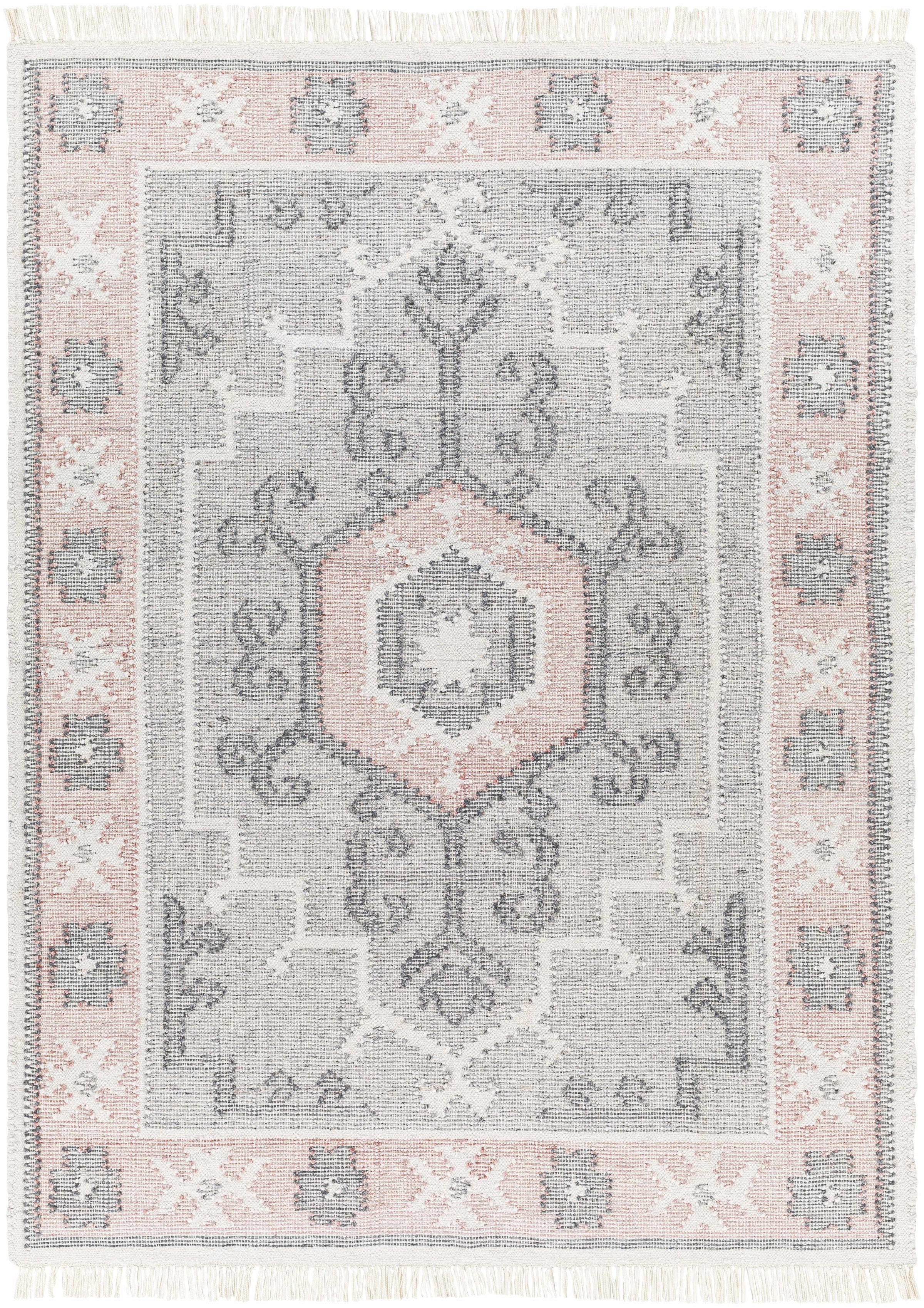 Light Gray Hand Woven 100% Recycled PET Yarn Traditional Rectangle Handmade rug, Indoor use only, has fringe, non-washable. runner also available