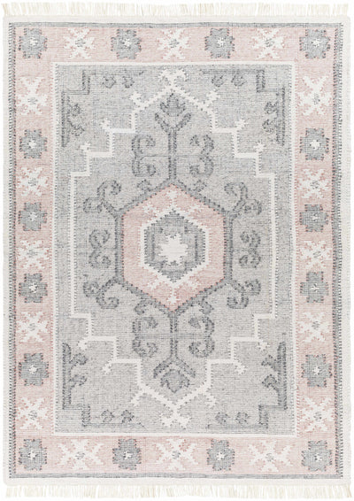 Light Gray Hand Woven 100% Recycled PET Yarn Traditional Rectangle Handmade rug, Indoor use only, has fringe, non-washable. runner also available
