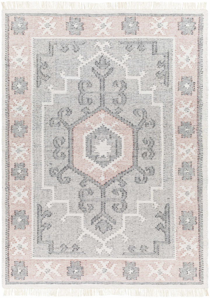 Light Gray Hand Woven 100% Recycled PET Yarn Traditional Rectangle Handmade rug, Indoor use only, has fringe, non-washable. runner also available
