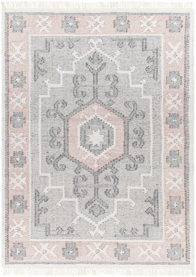 Light Gray Hand Woven 100% Recycled PET Yarn Traditional Rectangle Handmade rug, Indoor use only, has fringe, non-washable. runner also available
