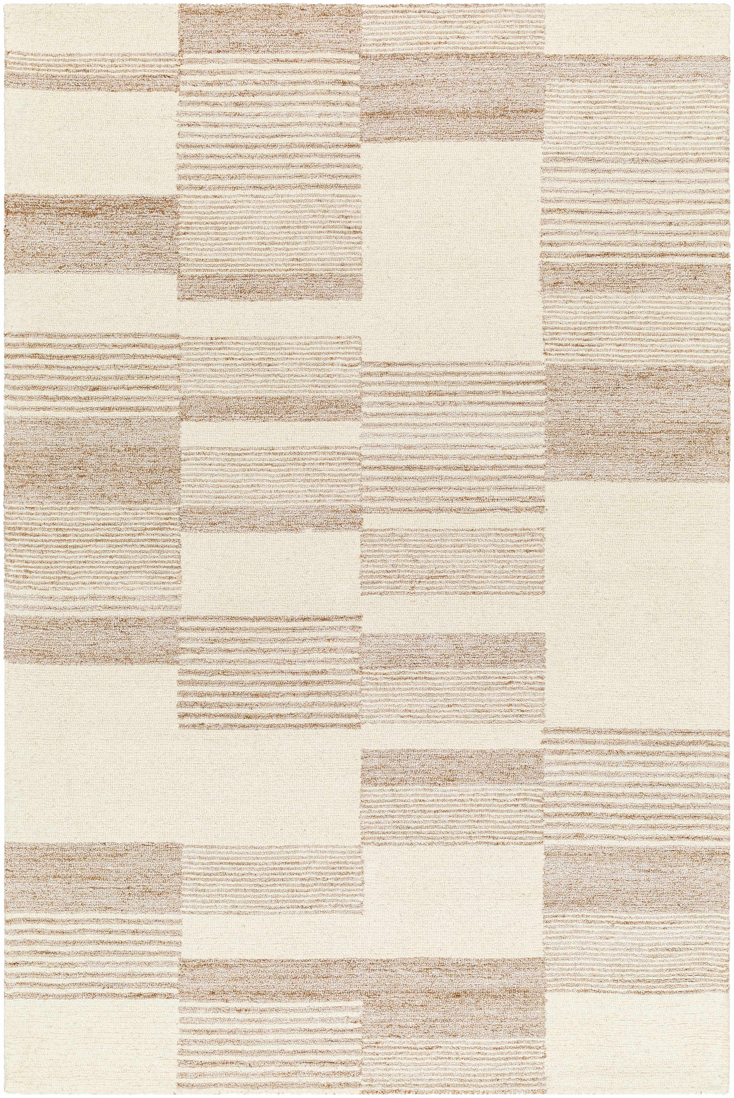 Beige Hand Tufted 50% Wool, 50% Recycled PET Yarn Modern Rectangle Handmade rug, Indoor use only, no fringe, non-washable. runner also available