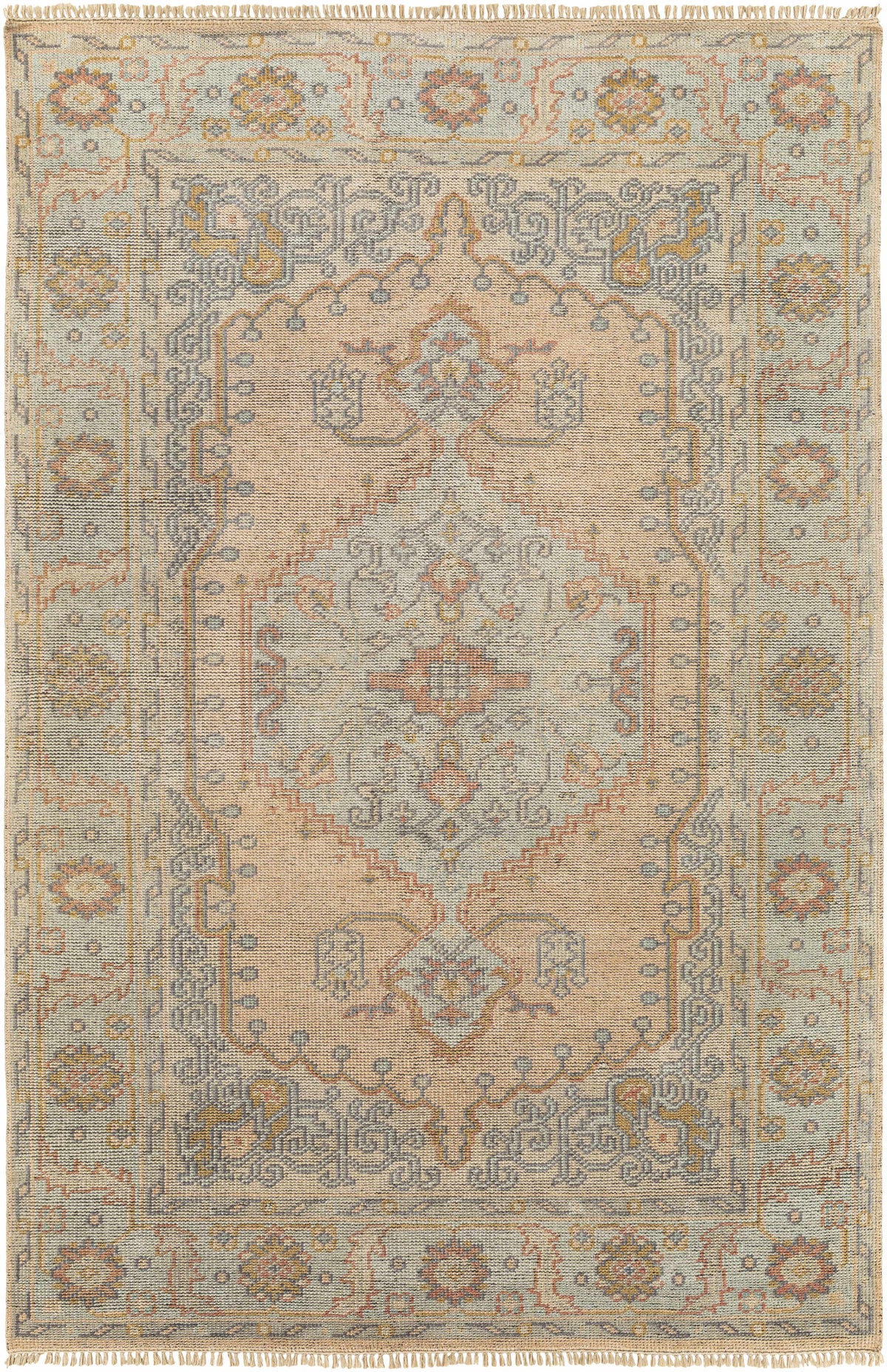 Dusty Coral Hand Knotted 75% Wool, 25% Viscose Traditional Rectangle Handmade rug, Indoor use only, has fringe, non-washable. runner also available