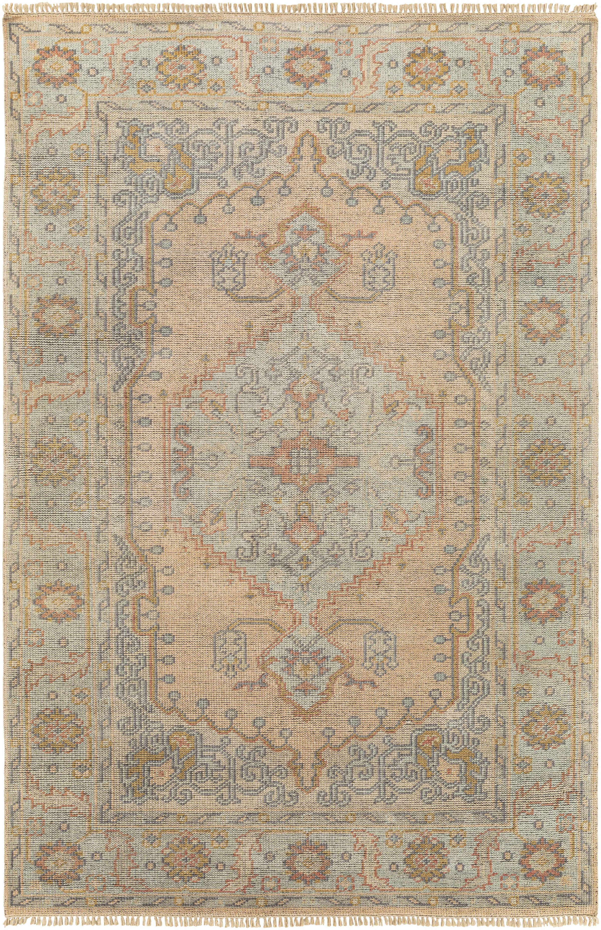 Dusty Coral Hand Knotted 75% Wool, 25% Viscose Traditional Rectangle Handmade rug, Indoor use only, has fringe, non-washable. runner also available