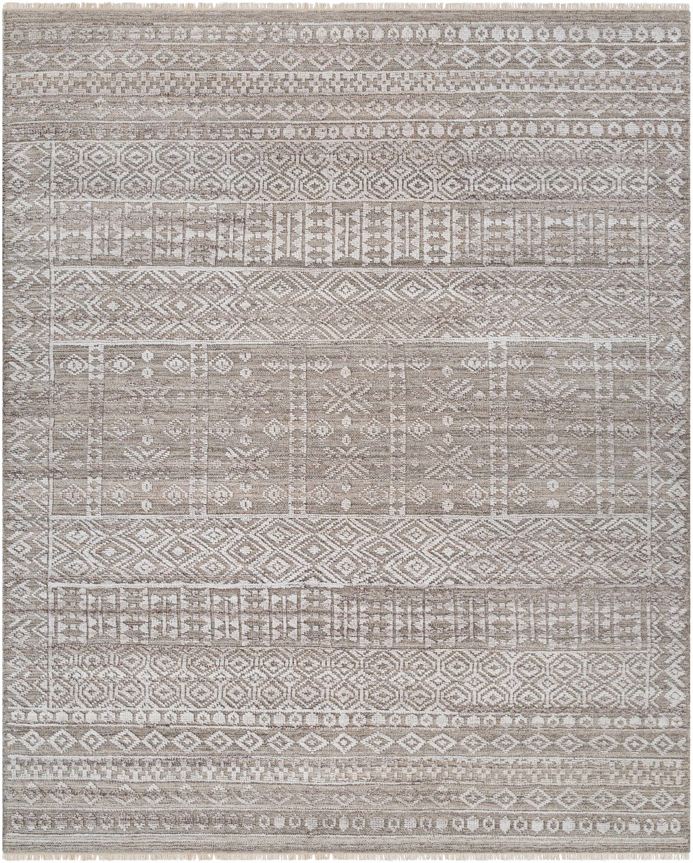 Gray Hand Knotted 100% Recycled PET Yarn Rustic Rectangle Handmade rug, Indoor use only, no fringe, non-washable. runner also available