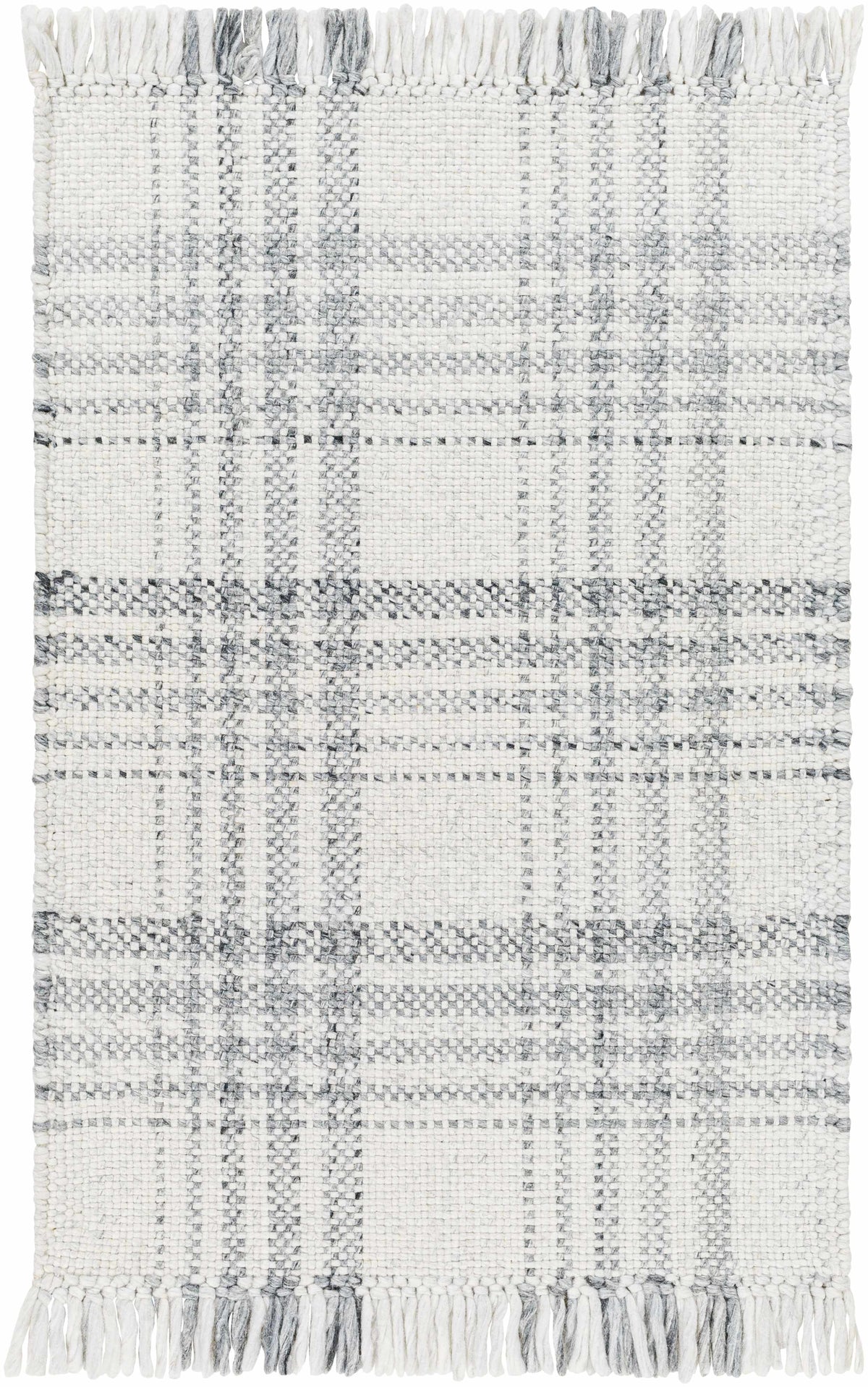 Off-White Hand Woven 100% Recycled PET Yarn Cottage Rectangle Handmade rug, Indoor use only, has fringe, non-washable. runner also available