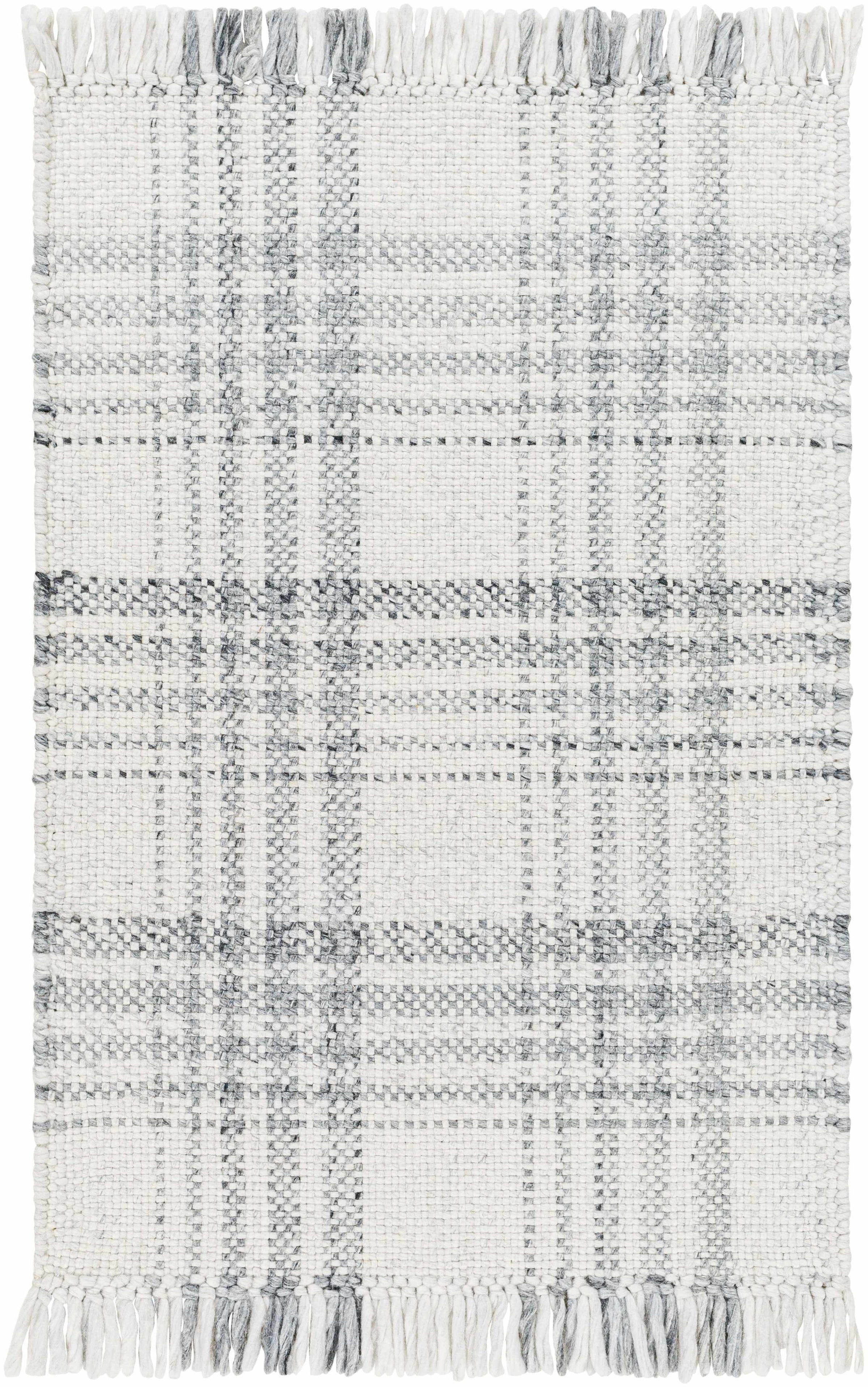 Off-White Hand Woven 100% Recycled PET Yarn Cottage Rectangle Handmade rug, Indoor use only, has fringe, non-washable. runner also available