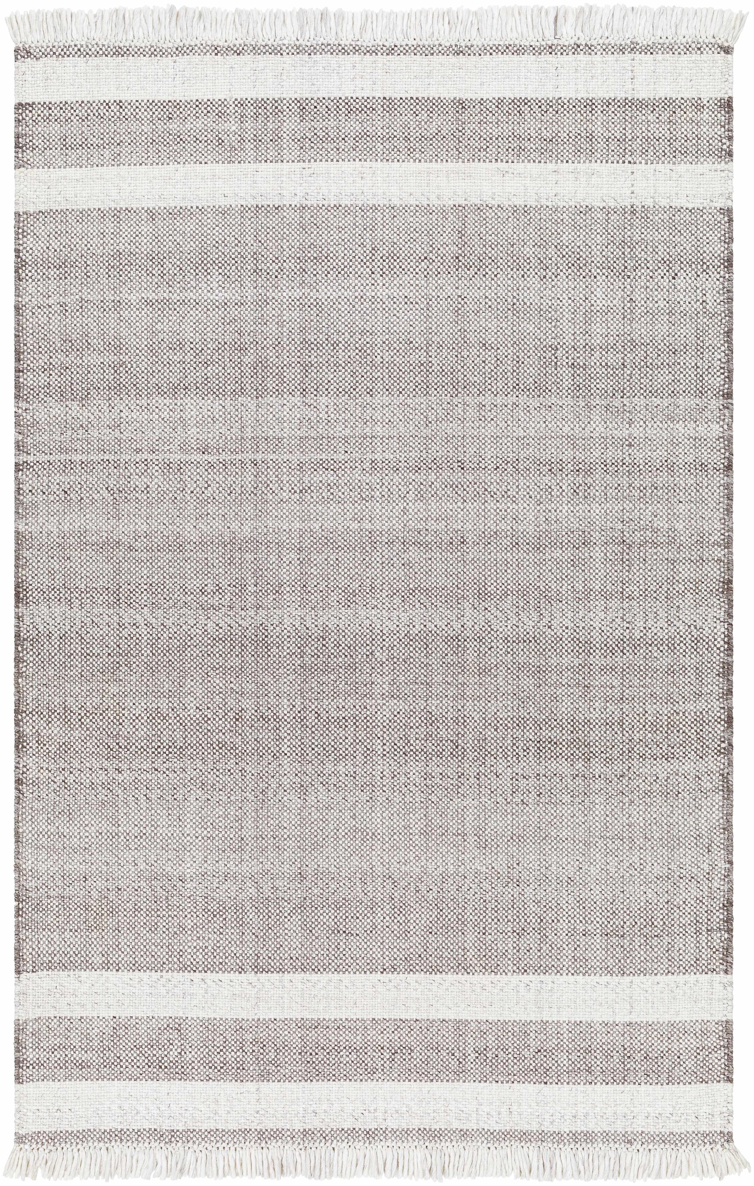 Off-White Hand Woven 100% Recycled PET Yarn Cottage Rectangle Handmade rug, Indoor use only, has fringe, non-washable. runner also available