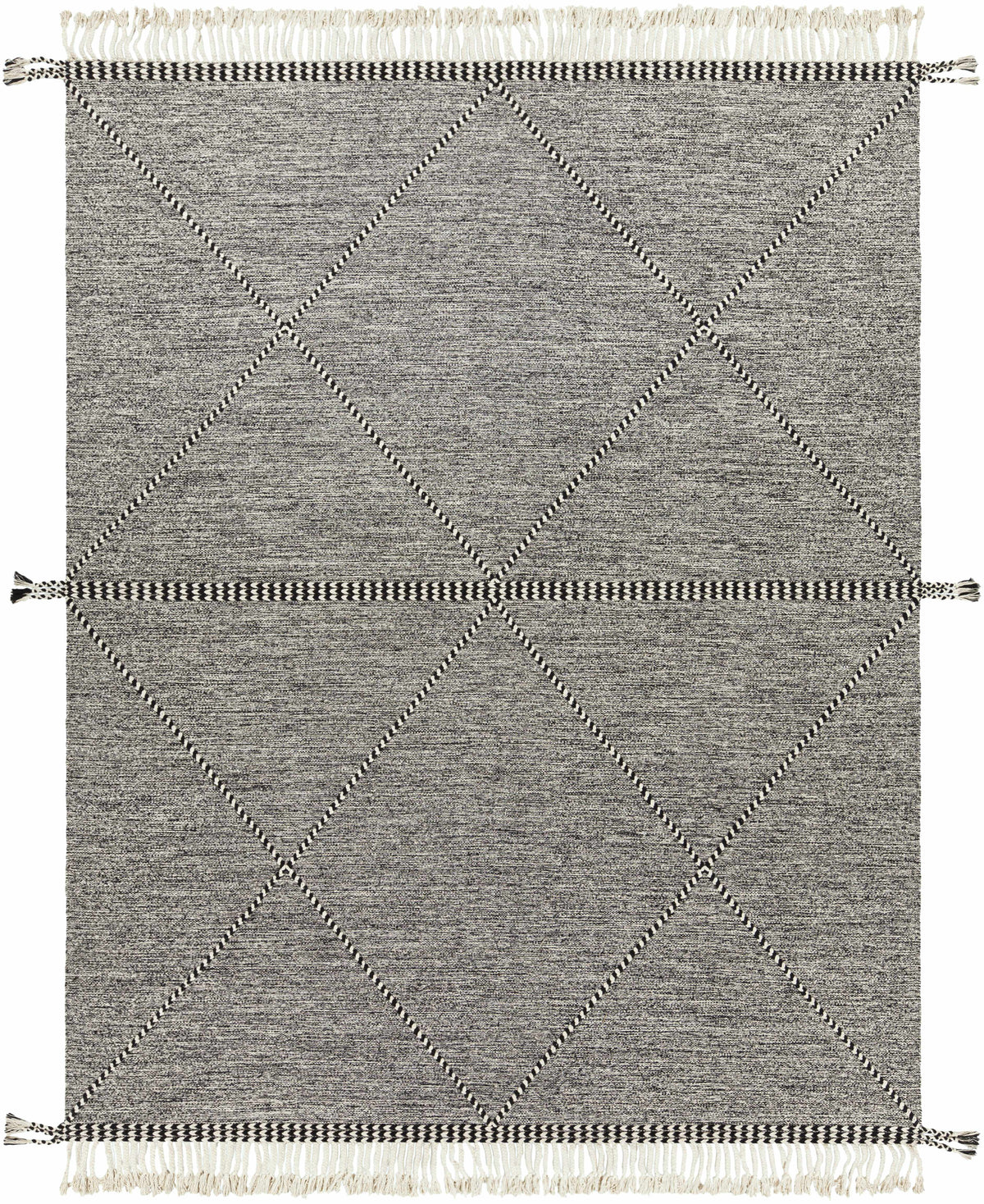 Black Hand Woven 100% Cotton Global Rectangle Handmade rug, Indoor use only, has fringe, non-washable. runner also available