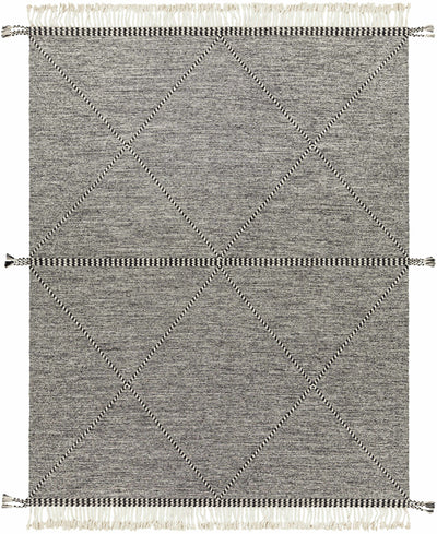 Black Hand Woven 100% Cotton Global Rectangle Handmade rug, Indoor use only, has fringe, non-washable. runner also available
