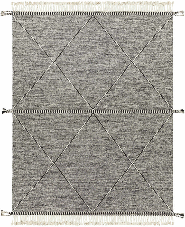 Black Hand Woven 100% Cotton Global Rectangle Handmade rug, Indoor use only, has fringe, non-washable. runner also available