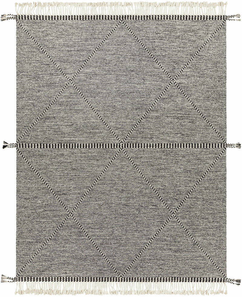 Black Hand Woven 100% Cotton Global Rectangle Handmade rug, Indoor use only, has fringe, non-washable. runner also available