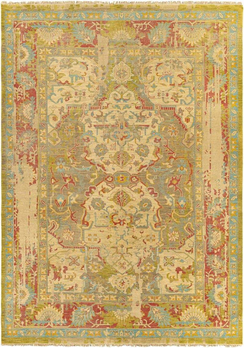 Olive Hand Knotted 100% NZ Wool Traditional Rectangle Handmade rug, Indoor use only, has fringe, non-washable.