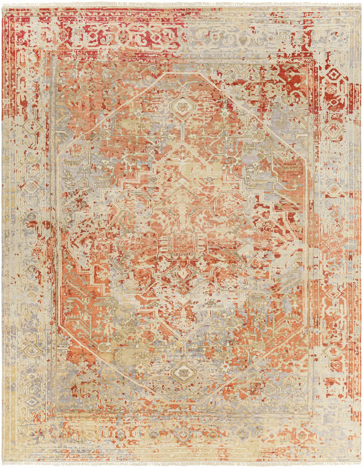 Burnt Orange Hand Knotted 90% NZ Wool, 10% Viscose Traditional Rectangle Handmade rug, Indoor use only, no fringe, non-washable.