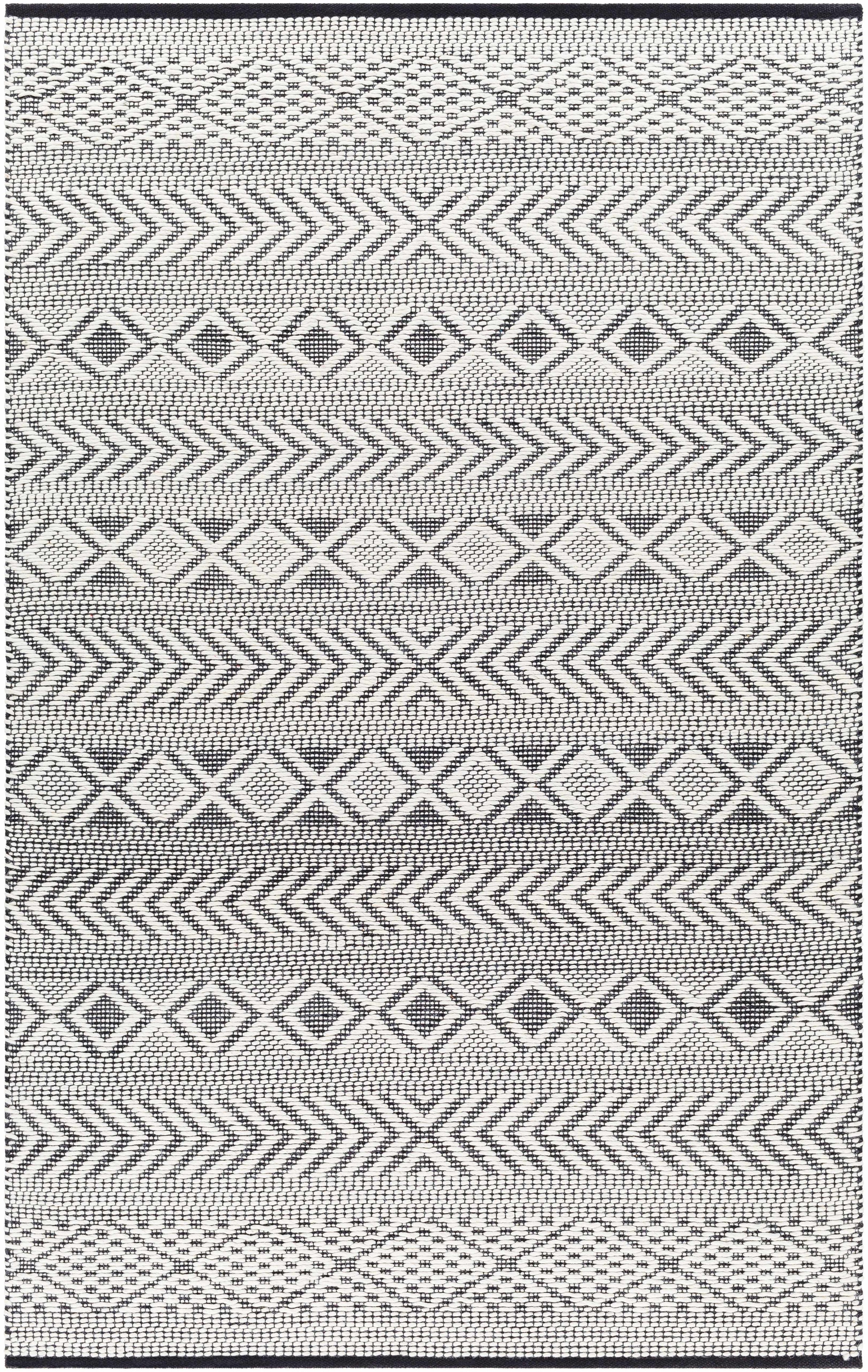 Ivory Hand Woven 40% Wool, 30% Polyester, 30% Cotton Modern Rectangle Handmade rug, Indoor use only, no fringe, non-washable.