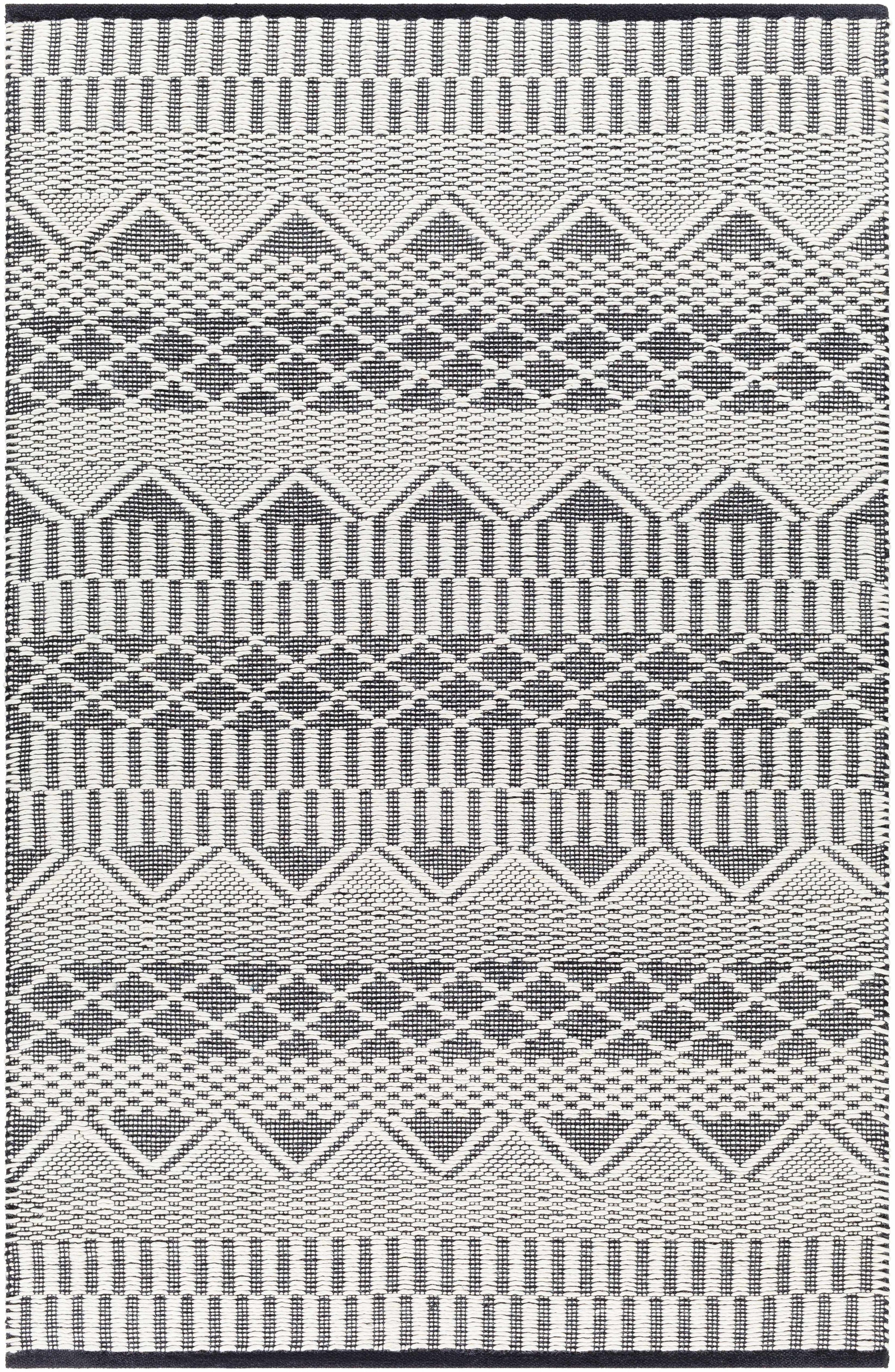 Ivory Hand Woven 40% Wool, 30% Polyester, 30% Cotton Modern Rectangle Handmade rug, Indoor use only, no fringe, non-washable.