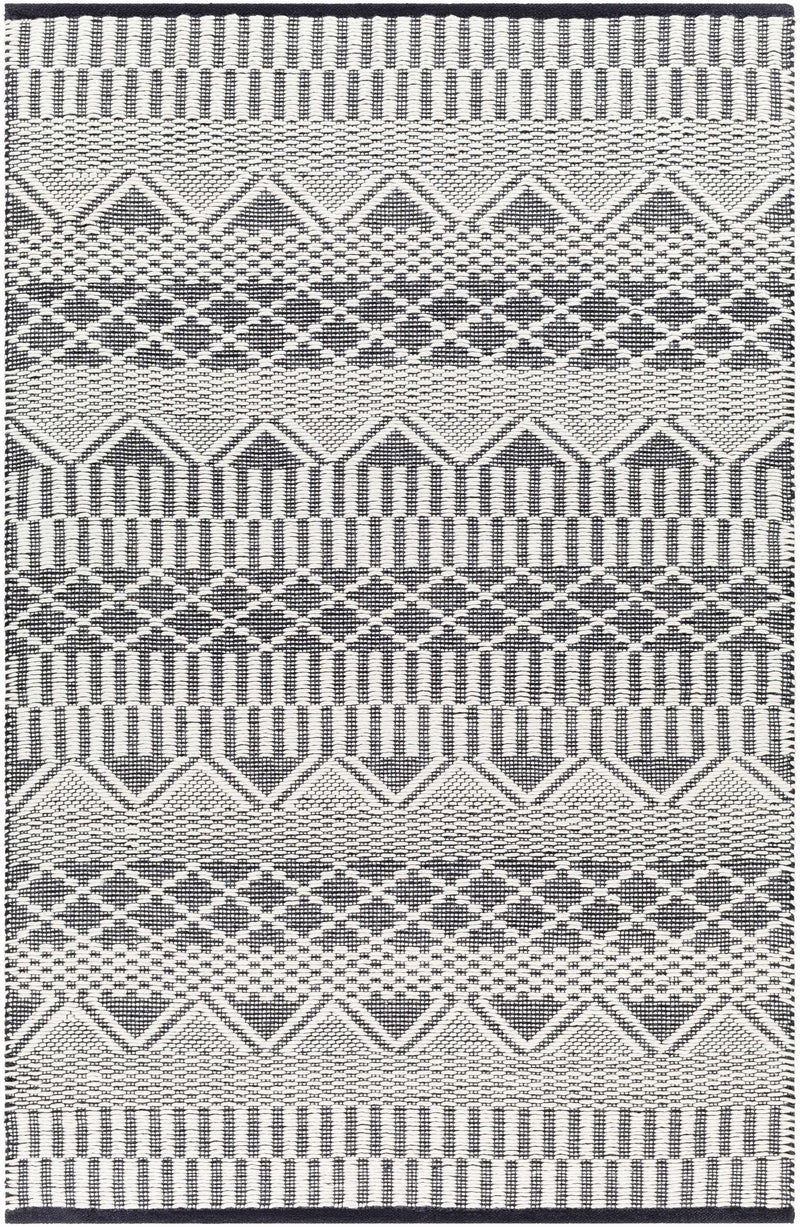 Ivory Hand Woven 40% Wool, 30% Polyester, 30% Cotton Modern Rectangle Handmade rug, Indoor use only, no fringe, non-washable.