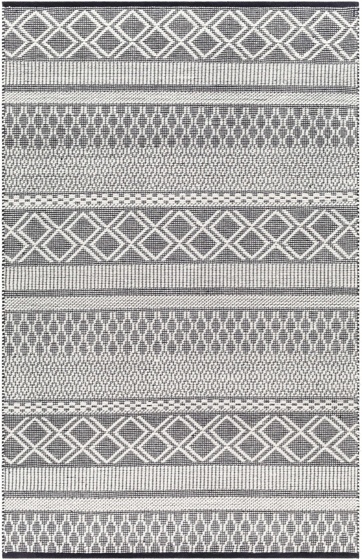 Ivory Hand Woven 40% Wool, 30% Polyester, 30% Cotton Modern Rectangle Handmade rug, Indoor use only, no fringe, non-washable.