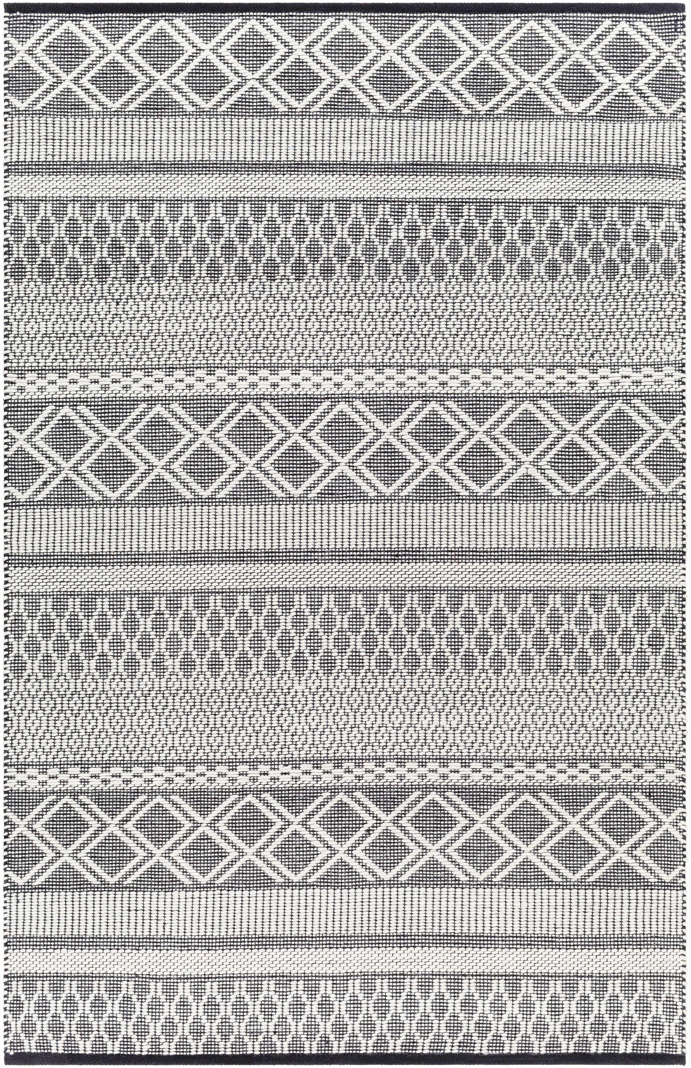 Ivory Hand Woven 40% Wool, 30% Polyester, 30% Cotton Modern Rectangle Handmade rug, Indoor use only, no fringe, non-washable.