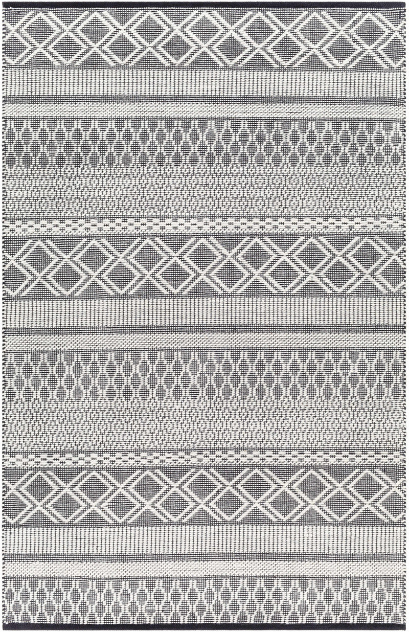 Ivory Hand Woven 40% Wool, 30% Polyester, 30% Cotton Modern Rectangle Handmade rug, Indoor use only, no fringe, non-washable.